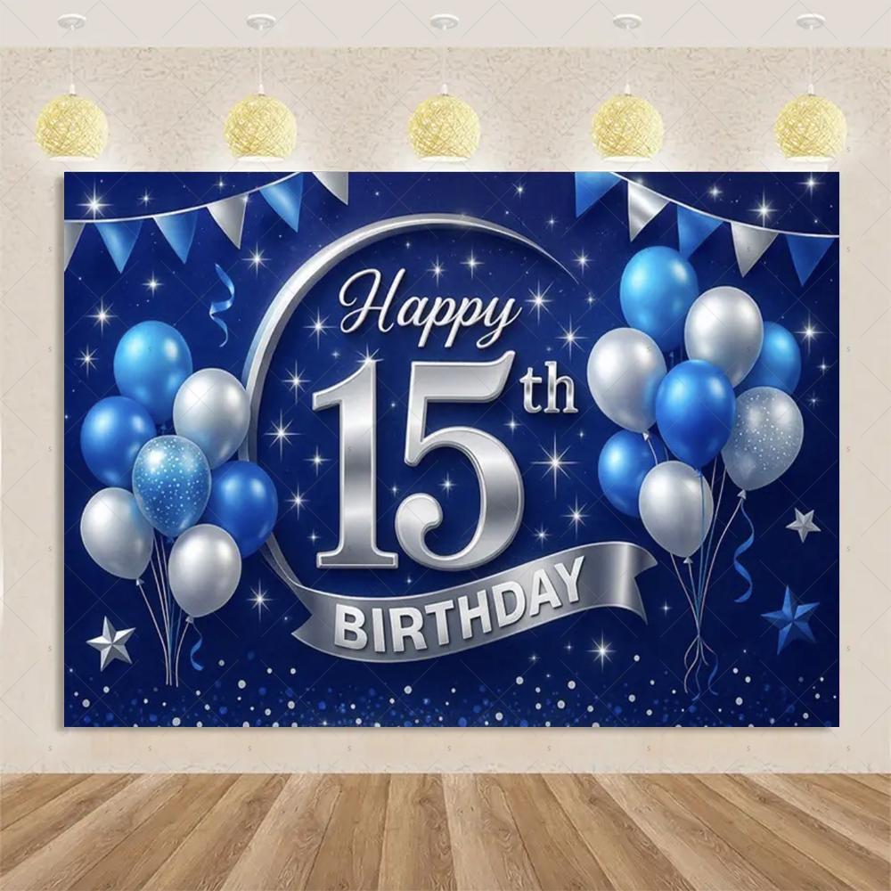 15th Birthday Theme Backdrop Black Gold Glitter Balloon for Women Men Boy Girl Party Decorations Balloon Banner Photography Prop