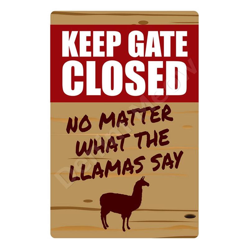Vintage Metal Tin Sign Keep Gate Closed Funny Dog Horse Cat Sayings Wall Art Animal Lawn Garden Yard Decor