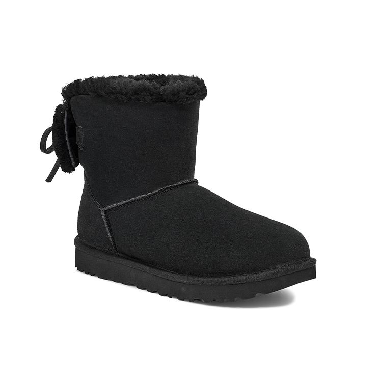 UGG Классические мини-сапоги с двойным бантом, теплые, удобные, повседневные, короткие, женские, черные 1127130-BLK