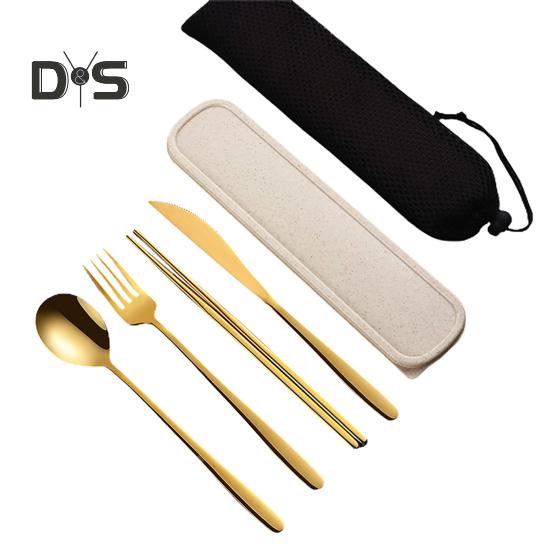 1 комплект столовых приборов из нержавеющей стали, нержавеющая полезная ложка, палочки для еды, вилка, дорожные столовые приборы с коробкой для хранения