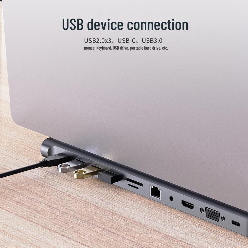 Док-станция-хаб USB-C 11-в-1 с USB 3.0, PD, VGA и подставкой для рабочего стола
