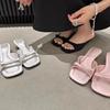 2025 Spring and Autumn New Fashion French Square Women's Shoes with Bow Decoration Open-toed Empty Sandals Women