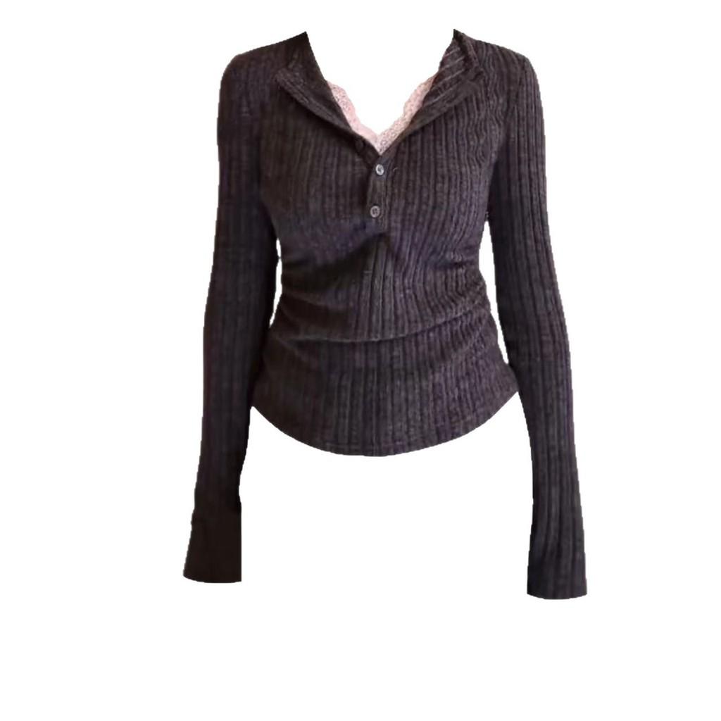 Two Piece Knit Sweater With Deep V Neck For Casual Office Wear