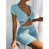 Y2k2024 Летнее новое сексуальное платье с короткими рукавами и V-образным вырезом, открытой талией и запахом на бедрах