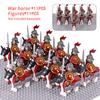 Средневековые военные наборы, кавалерийские фигурки, строительные блоки, солдат, спартанский воин, рыцари, римское оружие, аксессуары, игрушки для детей