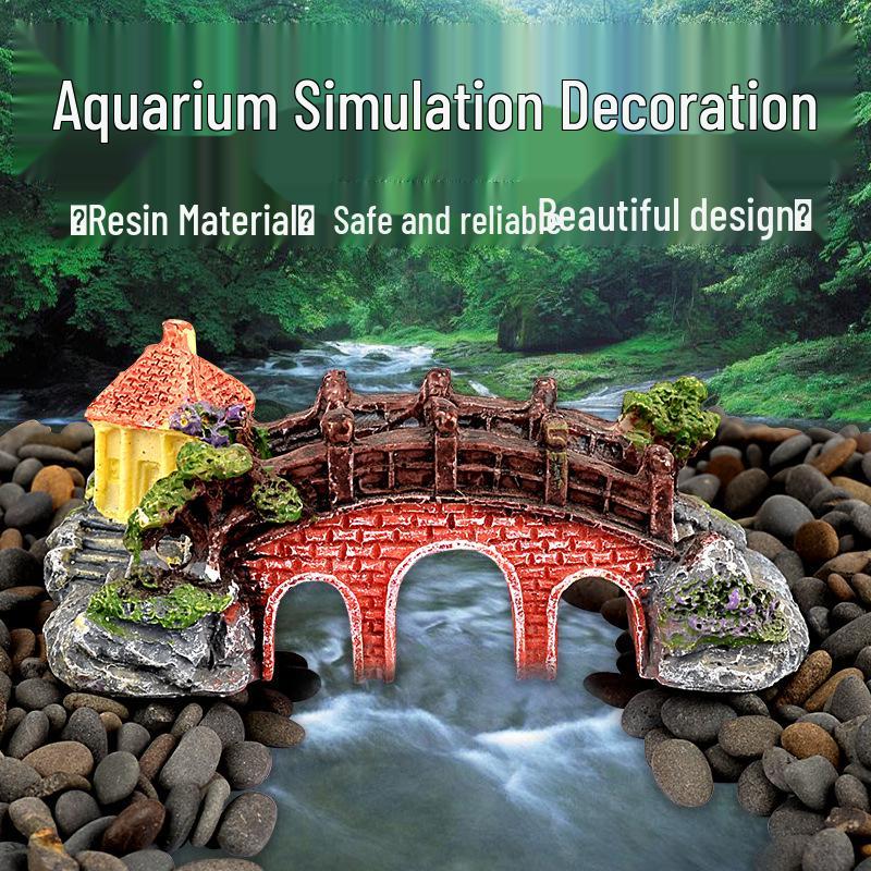 Аквариумный орнамент: Имитация скального мостика с корягой и камнем для ландшафтного дизайна аквариума