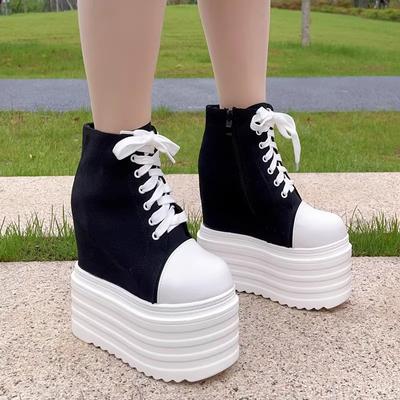 Модная женская парусиновая обувь Модные высокие каблуки 14 см Женская обувь на платформе со скрытым каблуком Женская обувь на резиновой подошве Нескользящая Женская обувь на платформе