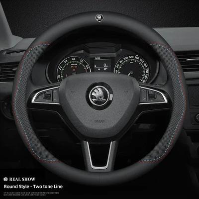 Дышащий чехол на руль автомобиля из углеродного волокна для Skoda Octavia Fabia Kodiaq KAROQ Superb Kamiq VIRS автомобильные аксессуары для интерьера