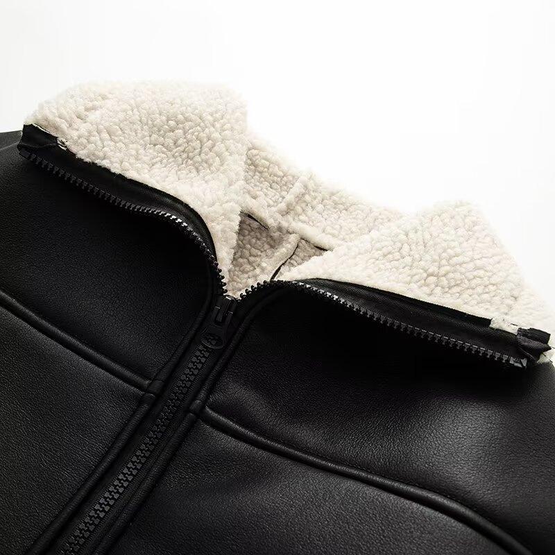 Женская модная кашемировая кожаная куртка в европейском и американском стиле с меховым воротником