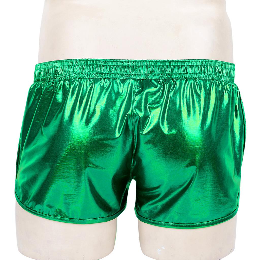 Men's Pants Shiny Metallic Low Rise Elastic Waistban Boxer Shorts Stage Performance Costume