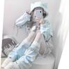 Light Blue Cat Ear Hoodie Landmine Leg Removable Long Short Y2K Sickly Loose Light XL [XHSUKADO] 2-Piece Set, Punk, Subculture, Angel, Style, Women's,