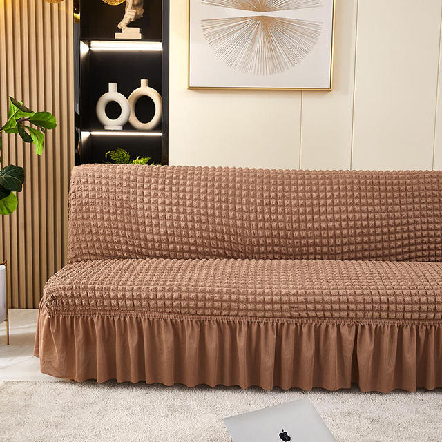 Solid Color Seersucker Fabric All Without Armless Sofa Bed Cover With Skirt Slipcover Fitted Couch Cover Washable Elastic Fabric