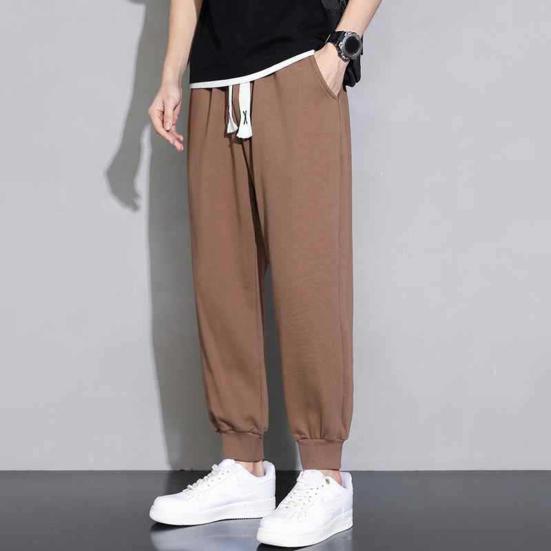 Мужские брюки с эластичной резинкой на талии и завязками, однотонные свободные прямые спортивные штаны с карманами, широкие спортивные брюки с ремешками на щиколотке