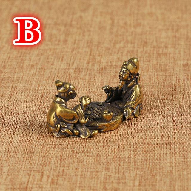 Старинная латунная фигурка старика, играющего в шахматы, каллиграфическая живопись, миниатюрные фигурки, украшения для чайного столика, ремесла, аксессуары, чистая медь