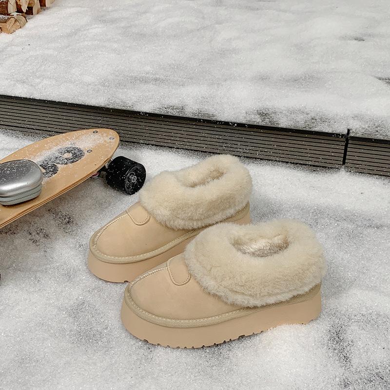 Кожаная поверхность на толстой подошве теплые зимние сапоги женская обувь обувь Мао Мао 2025 новая зимняя бархатная утолщенная хлопковая обувь-хлебцы женская