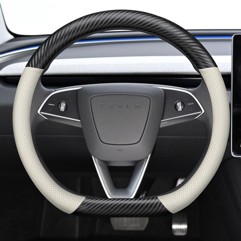 Genuine Leather Steering Wheel Cover Tesla Model 3 Y 38cm Diameter Sport Style Universal Fit