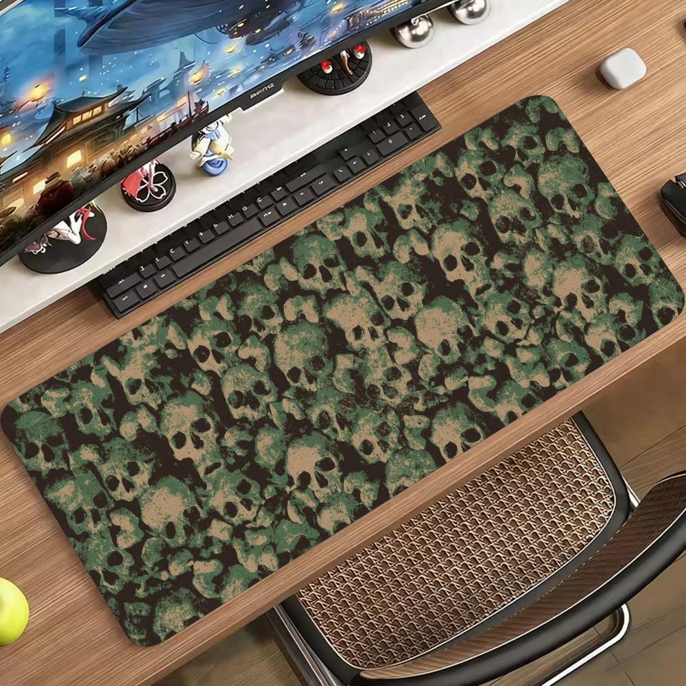 Camouflage Skull Pattern Large Extended Mousepad NonSlip Rubber Stitched Edges Print Desk Mat For Gaming Setup Office Workspace