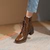 Осенняя обувь, женские сапоги, женская обувь на массивном каблуке с квадратным носком, современные ботинки из натуральной кожи в стиле ретро, ​​короткие сапоги, зимние ботинки на каблуке