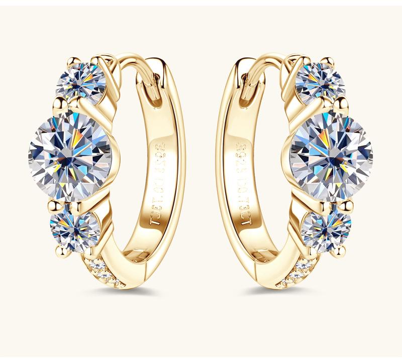 European American High-end Full Moissanite Hoop Earrings Women Popular Niche Design S925 Silver 14K Gold Plated Rhodium Plated
