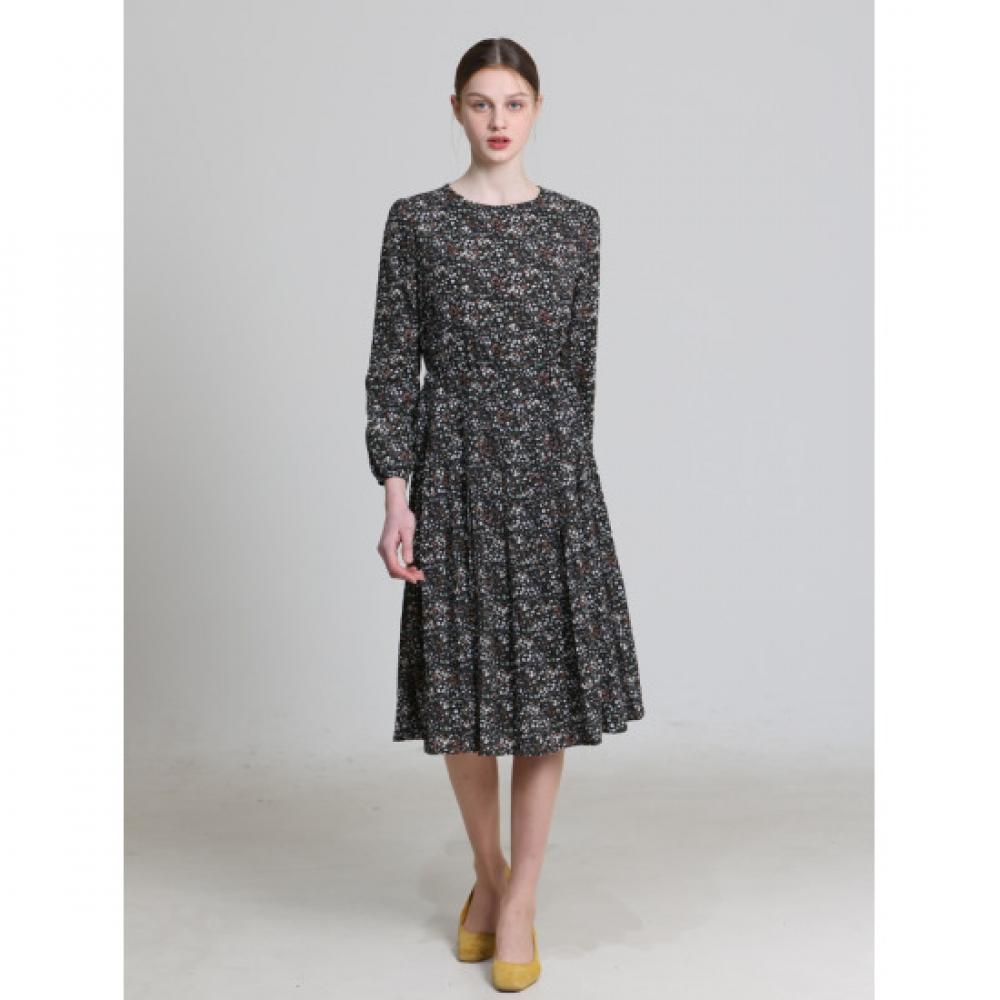 Ozoc Round Neck Pleats Floral Dress