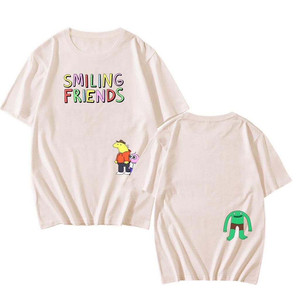 Манга Smiling Friends Графическая футболка Хлопок Короткий рукав Свободные футболки Унисекс Уличная одежда Повседневная Футболка с круглым вырезом Модная футболка