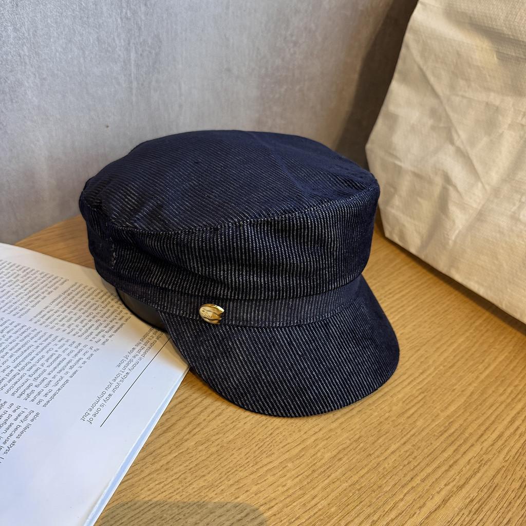 Street Color Solid Style Navy Flat Top Cap Breathable Fabric Urban Casual Wear