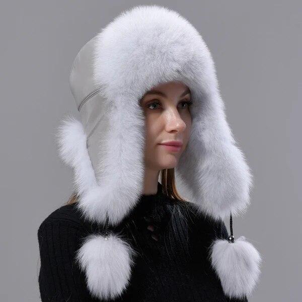 Шапка из натурального меха, женская теплая пушистая шапка-бомбер из натуральной лисы, шапка-ушанка из натуральной кожи, стильная ветрозащитная уличная зимняя шапка-ловушка