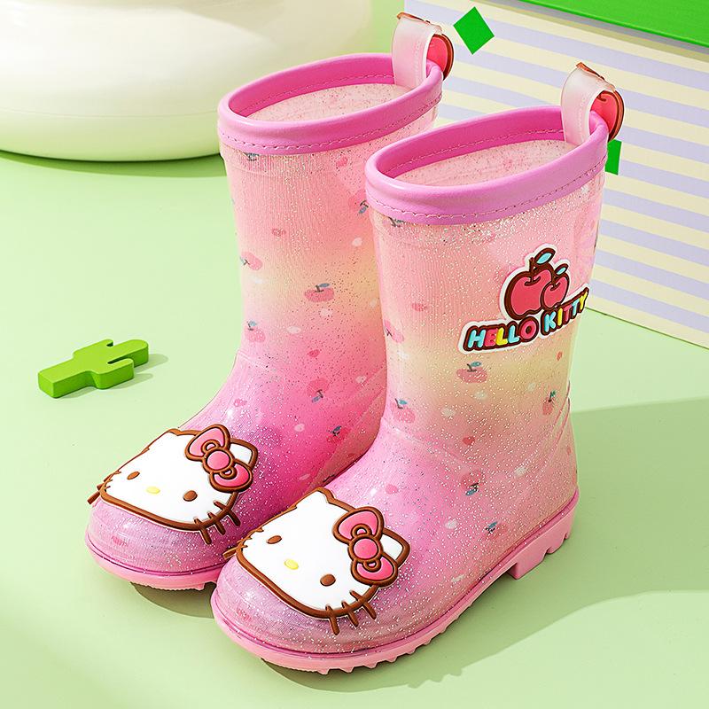 Children's Rain Boots Girls Non-Slip Elementary School Students Toddler Outdoor Water Boots Girl Waterproof Shoes Princess Crystal Shoes