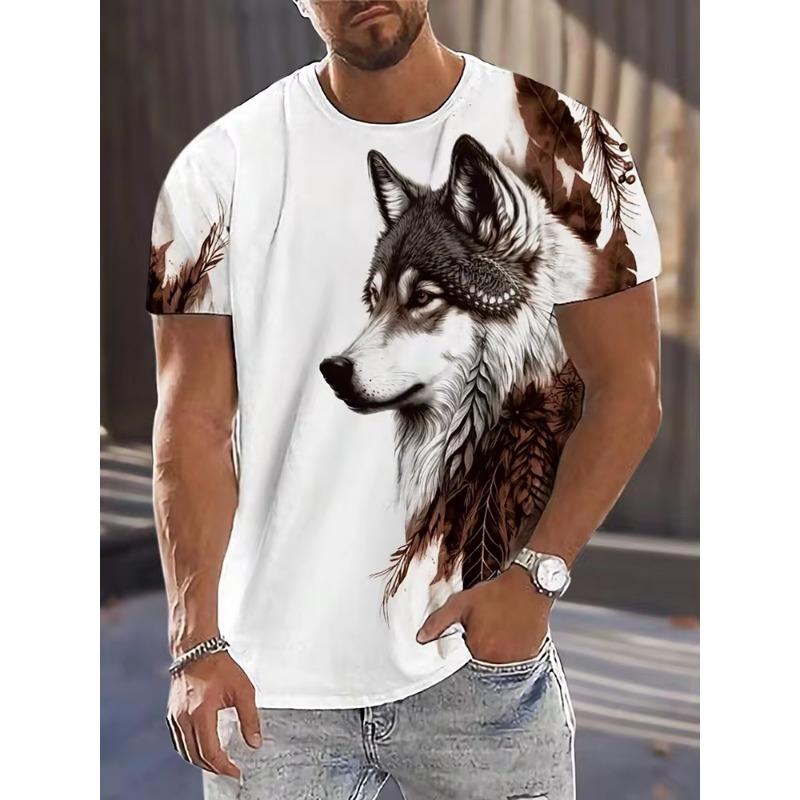 Мужская футболка с принтом волка, повседневная уличная мода, пуловер с коротким рукавом, летний топ для занятий спортом на открытом воздухе, футболка, одежда оверсайз