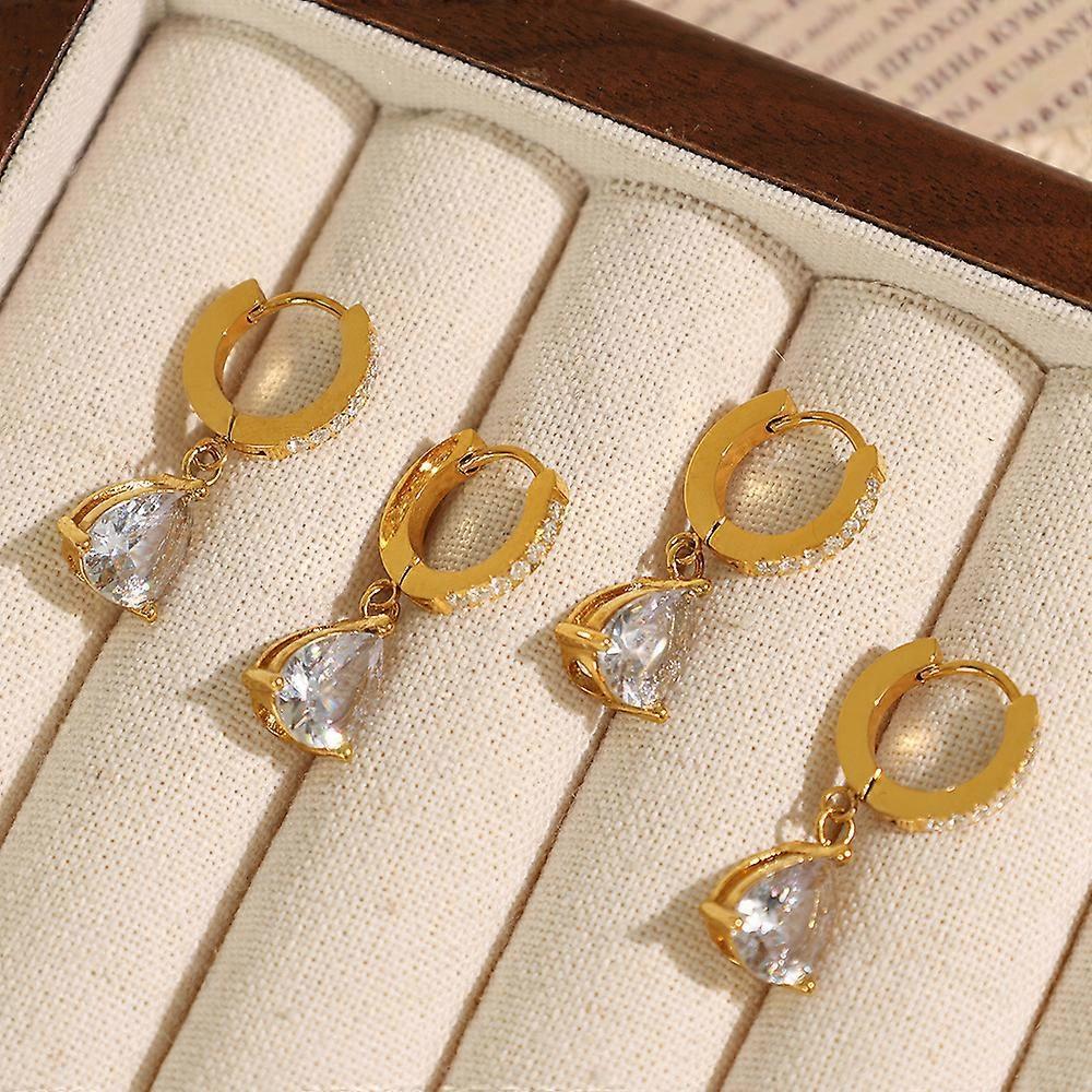 Earrings, Minimalist Retro Titanium Steel Exquisite Zircon Water Drop Hoop Elegant Earrings for Women