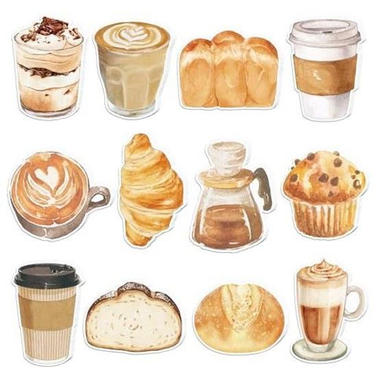 Упаковка из 12 стикеров с аниме-персонажами на кофейную тематику 240 самоклеящихся стикеров на тему хлеба. Подходит для студентов удаленной работы в качестве бирок для подарков