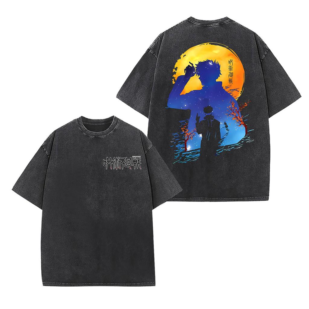 Аниме Магическая битва Годжо Сатору Графическая футболка Мужская Манга Оверсайз Футболки Выстиранный хлопок Футболка Харадзюку Мужская Винтажная футболка
