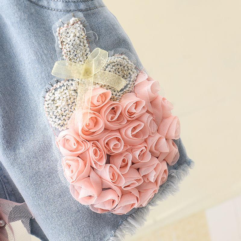 Джинсовые шорты для девочек, летние детские новые корейские милые кружевные шорты с лебедем для девочек, короткие джинсы с эластичной резинкой на талии, детская одежда