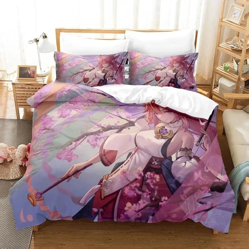 Comforter Anime Genshin Impact Yae Miko Game Bedding Set Bedroom Soft Modern S Comefortable