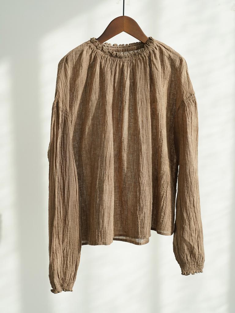 Johnature Женские винтажные футболки однотонные весенние с длинным рукавом с круглым вырезом в китайском стиле женские свободные футболки