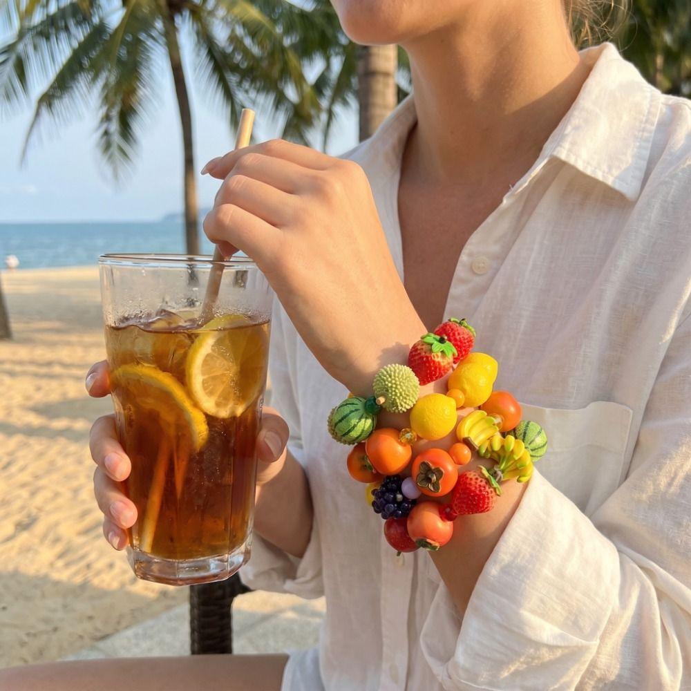 Resin Beads Bracelet Dopamine Summer Bohemian Jewelry Simulation Fruit Bracelet Beach Jewelry