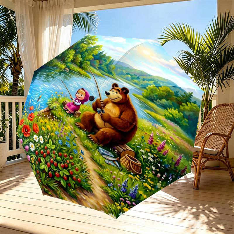 cartoon animation Print Automatic Open Close Umbrella, Portable Foldable Umbrella, for Outdoor Commute Camping Trip, Ideal Birthday Gift