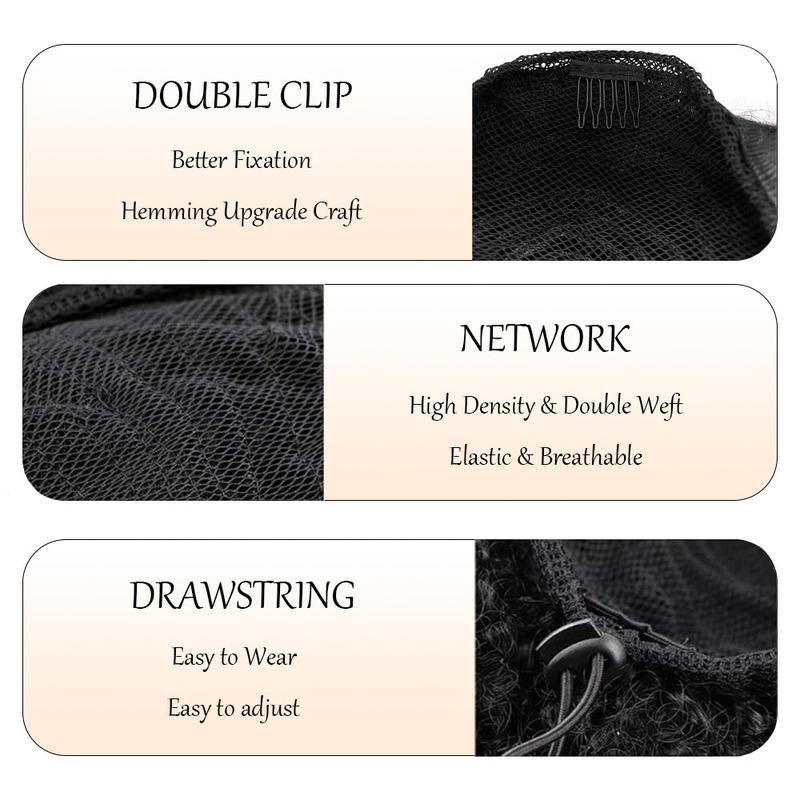 Women's African Curly Drawstring Ponytail Wig, Synthetic Fiber Wig, Suitable for Everyday Wear and Parties