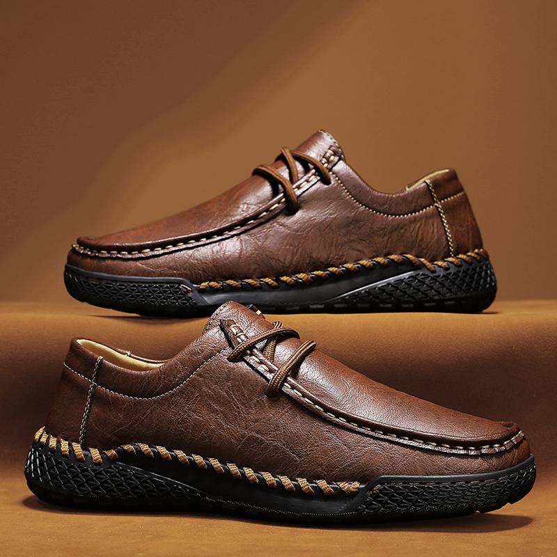 New Handmade Leather Mens Casual Shoes Comfortable Lace-up Business Shoes for Men Outdoor Walking Shoes Retro Dress Male Shoe