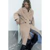 Зима Новое Двубортное Свободное Пальто с Лацканами и Длинным Рукавом из Флисовой Смесовой Ткани Нейтральное Ветрозащитное Пальто Верхняя Одежда 3046301