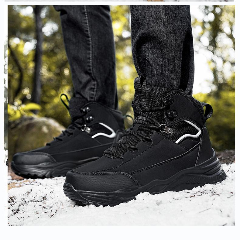 Мужские зимние бархатные ботинки для снега, повседневные теплые хлопковые ботинки на шнуровке из искусственной кожи, большие высокие толстые нескользящие водонепроницаемые ботинки 39-48