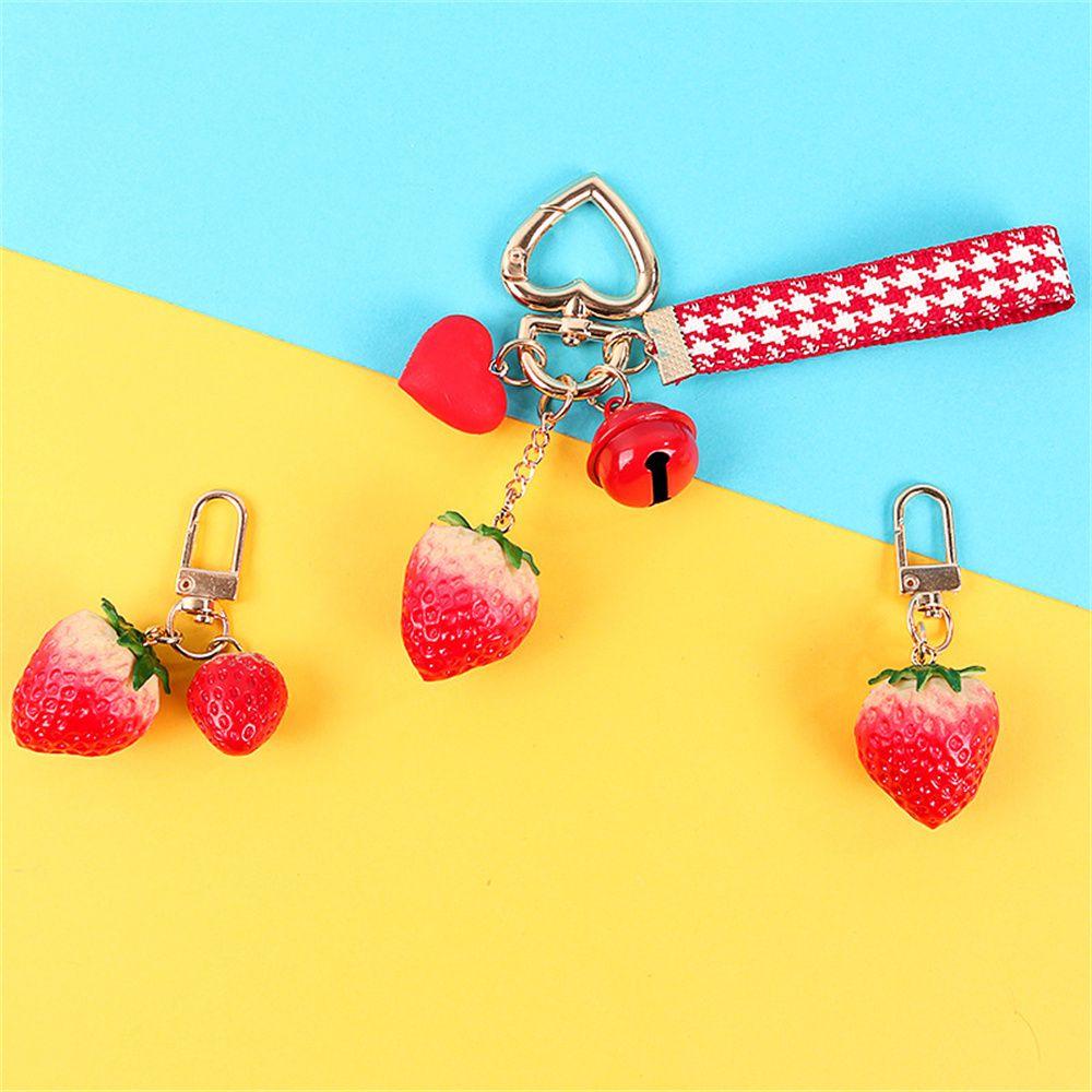 Holder Simulation Fruit Interior Accessories Keyrings Strawberry Keychain Jewelry Gift Bell KeyRing
