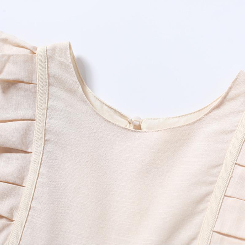 Хлопково-льняное кружевное платье для девочек, летние бежевые платья без рукавов для детей, повседневная модная одежда принцессы для детей 3-12 лет