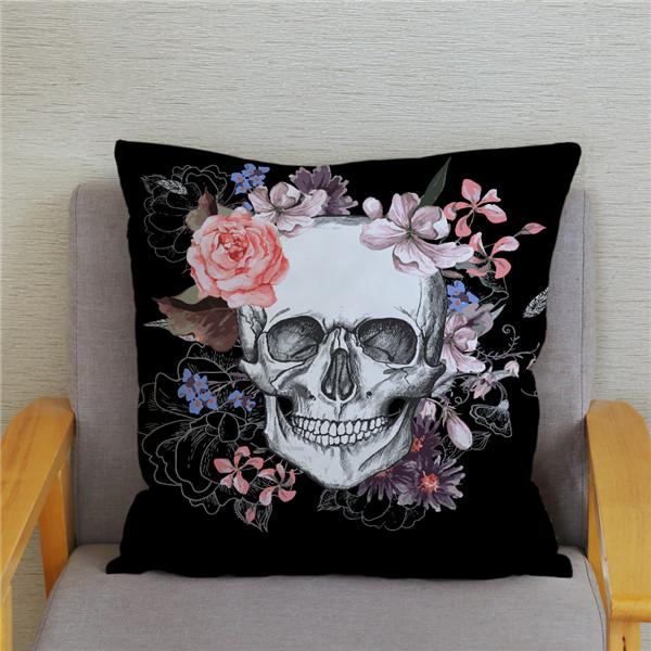 Чехол на подушку с цветочным принтом и изображением скелета для дома, гостиной, дивана, украшение, квадратная наволочка 45*45 см