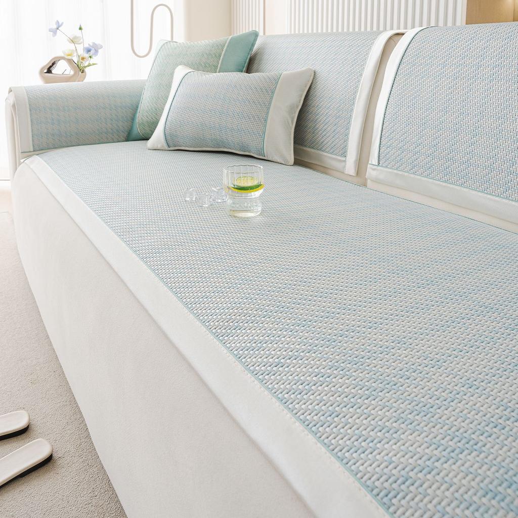 Summer Rattan Mat Sofa Cushion  New One-Piece Straight Row Non-Slip Sofa Cover Cloth Towel Cushion