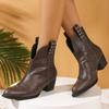 Мода 2025 Новые ботильоны на блочном каблуке больших размеров Женские остроносые универсальные ботинки на высоком каблуке для осени и зимы