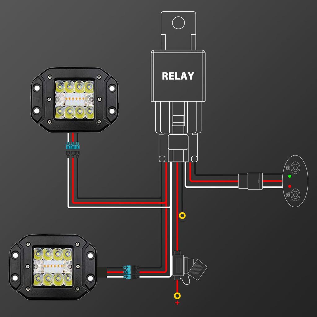 RIGIDON LED Light Bar Wire Harness Kit 18AWG On-Off Switch Power Relay