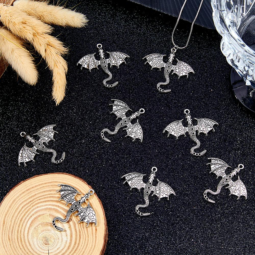 40Pcs Tibetan Style Alloy Pendant Rhinestone Settings Dragon Antique Silver Fit for 1.2mm Rhinestone 38x40.5x3mm Hole: 1.8mm