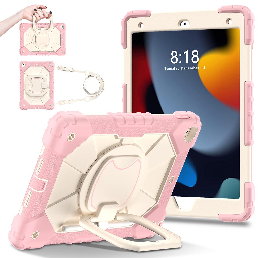 Rotating Heavy Duty Case for IPad 10.2 2019 2020 2021 7th 8th 9th Generation Armor Stand Cover with Handle Grip Shoulder Strap