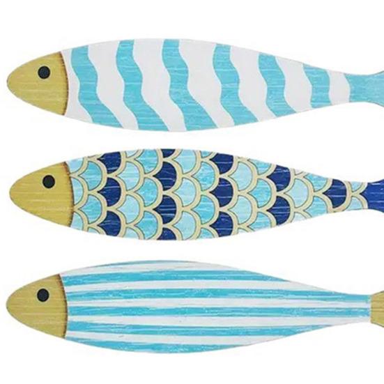 4 Pcs Wooden Fish Wall Decor Nautical Coastal Wall Art Blue Fish Wall Sculpture Lake House Hanging Decor for Bathroom Bedroom
